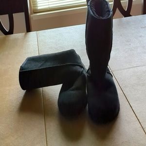 UGG black tall suede boots with shearling, size 8